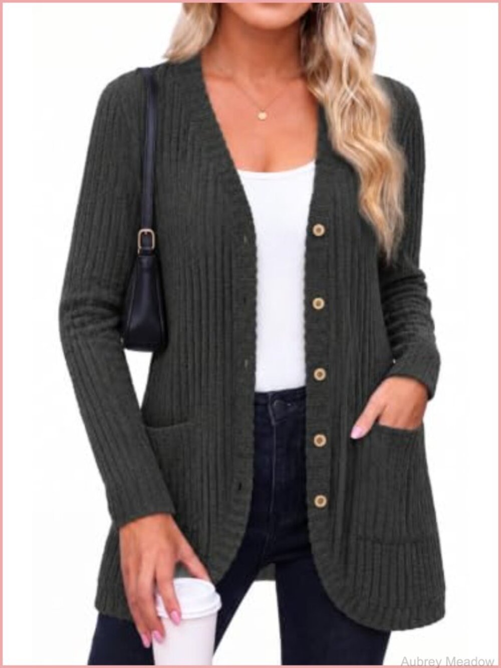 Womens Lightweight Button Front Cardigan Sweater with Pockets